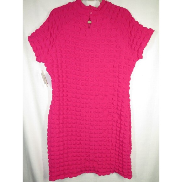 Planet Gold Women's Pink Bubble Texture Mock Neck Bodycon Dress Plus 3XL 20-22 - Picture 3 of 14